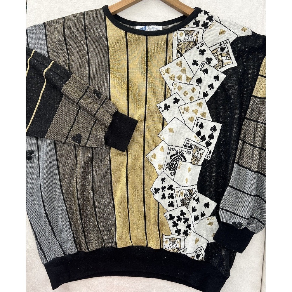 Vtg TOP NOTCH Women's XL‎ Playing Cards Casino Knit Sweater Poker Novelty
